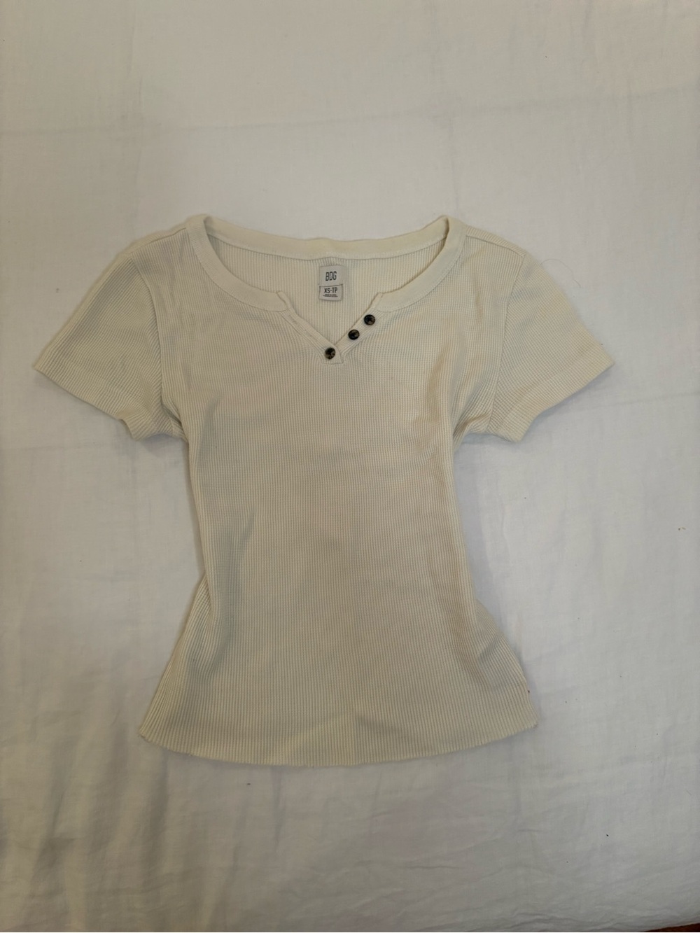 BDG Cream Ribbed Short-Sleeve Henley Tee